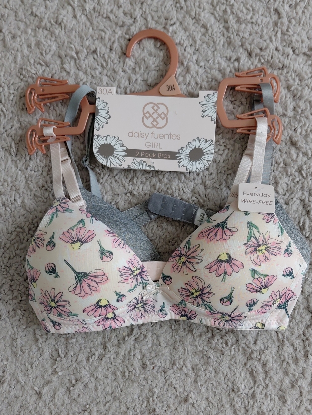 Daisy Fuentes Girl Floral Wire-Free Bra - Pink & Gray